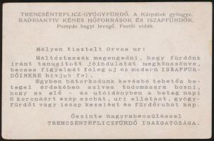 cca 1900-1920 Trencsénteplic Gyógyfürdő kétoldalas tájékoztató reklámkártyája