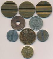 9db-os, főleg autómosó zseton tétel T:vegyes
9pcs of jetons, mainly car wash jetons C:mixed