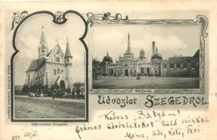 1899 Szeged, Református templom, Gőzfürdő, kiadja Gönczi J. József, Art Nouveau (EB)