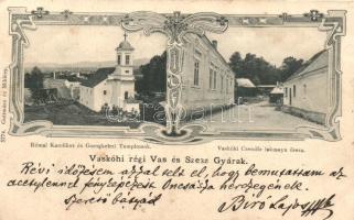 Vaskóh, Vascau; régi vas és szesz gyárak, Római katolikus és görögkeleti templomok, Csendőr laktanya utca / churches, gendarme barracks street, Art Nouveau (EK)