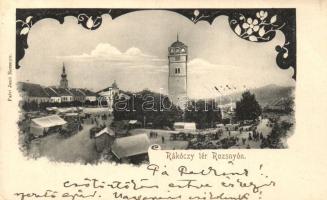 Rozsnyó, Roznava; Rákóczi tér, Rákóczi őrtorony, kiadja Falvi Jenő / square, watchtower, floral (EB)