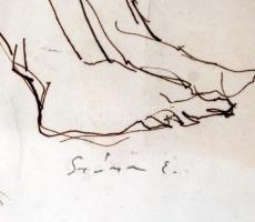 Szász jelzéssel: Olvasó nő. Tus, papír, üvegezett keretben, jelzett, 23x19 cm