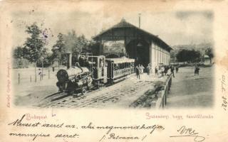 1898 Budapest XII. Széchenyi-hegy vasútállomás, gőzmozdony, kiadja Károlyi György (Rb)