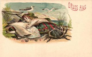 A fisherman's idyll, 'Gruss aus...' litho