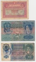 1913. 20K + 1914. 50K + 1915. 10K + 1917. 2K román felülbélyegzésekkel (közte valószínűleg hamis is / with fake overprints) T:III,III-