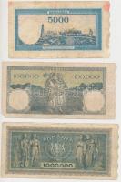 Románia 1945. 5000L + 1946. 100.000L + 1947. 1.000.000L T:III,III-
Romania 1945. 5000 Lei + 1946. 1...