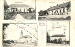 Kécsa, Nagykőcse, Horvátkécsa, Checea; Mixich-lakház, Községház, Szerb templom, Román templom, kiadja Mixich Simon / house, town hall, churches (EK)