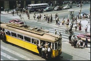 cca 1950-1970 Budapest, Villamos közlekedés a Blaha Lujza téren, 10x15 cm