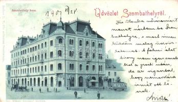 Szombathely, Szombathely háza, villamos, kiadja özv. Fekete Istvánné, litho (EK)