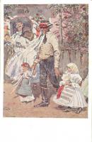 3 db RÉGI motívumlap, cseh szignós folklór lapok / 3 old motive cards, Czech artist signed folklore ...