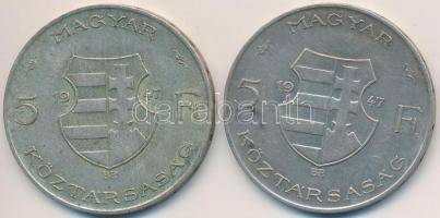 1947. 5Ft Ag "Kossuth" (2x) T:2-,3