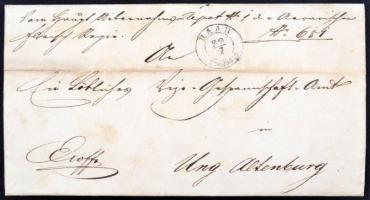 1849 júliusában írott német nyelvű levél Győrből Mosonmagyaróvárra, magyar cenzor feljegyzésével