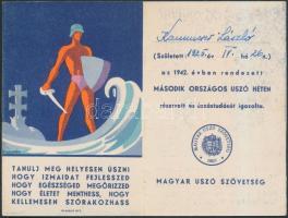 1942 A Magyar Úszó Szövetség által a Második Országos Úszó Hét alkalmából kiadott emléklap