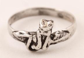 Ezüst gyűrű cica díszítéssel, Ag., 2,7gr., jelzett, méret:60/ Silver ring decorated kitten, Ag, 2,7gr, marked, size: 60