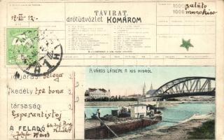 Komárom, Komárno; Duna, Kis Híd, uszály, kiadja az E.D.K. Pannonia / river, bridge, barge