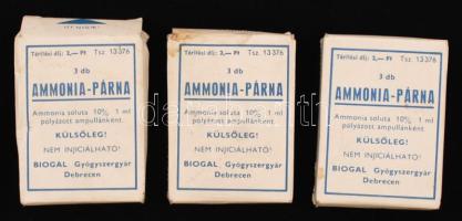 Ammonia-párna, Biogal Gyógyszergyár, Debrecen eredetei papírdobozban, 3 doboz teljes tartalommal, az egyikből egy db hiányzik,6x4x1cm