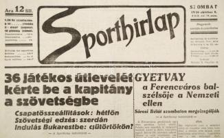 1938 Sporthírlap okt.8-i száma sok érdekes cikkel, pp.:8, 47x31cm