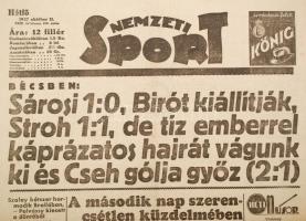 1937 Nemzeti Sport okt. 11-i száma sok érdekes cikkel, kissé szakadozott szélekkel, pp.:16, 47x31cm