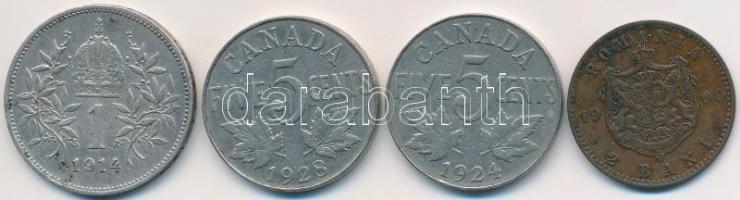 Vegyes: Ausztria 1914. 1K Ag "Ferenc József" + Kanada 1924. 5c Ni + 1928. 5c Ni "V. G...