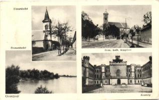 Oroszvár, Rusovce; utcarészlet, Dunarészlet, Római Katolikus templom, gróf Lónyay kastély / street, Danube, church, castle (EK)