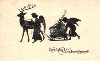 'Herzlichen Weihnachtsgruss' / Christmas, angel silhouettes (EK)