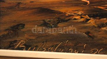 Bubelényi László (1953-): Tóparti séta. Olaj, farost, fa keretben, 20x30 cm