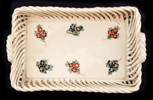 Szőlőfürt jelzéssel áttört tálka, kézzel festett, hibátlan, 10x16x3cm