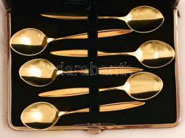 Aranyozott ezüst kiskanalak eredeti díszdobozban WMF jelzéssel, Ag., 72gr., jelzett, 11cm/ Gold-plated silver gift box small spoons original WMF indication, Ag., 72gr., Signed, 11cm