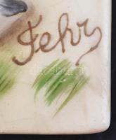 Goebel (1944-49) kislány libákkal, porcelán falikép, kézzel festett, jelzett, hibátlan, 15x13cm