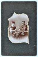 1905 Sakkozók szecessziós fotó / Chess players. Art nouveau photo 16x24 cm