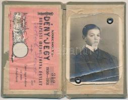 1930 Korcsolya idény-jegy, Budapesti (Budai) Torna Egylet, arcképes igazolvány, 11x7cm
