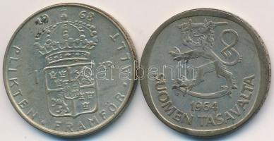 Vegyes: Finnország 1964S 1M Ag + Svédország 1968U 1Kr Ag "VI. Gusztáv" T:2,2-
Mixed: Finl...