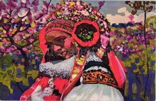 5 db RÉGI motívum képeslap, Cseh folklór, színes, megíratlan lapok, 'Joza Uprka, Vázáni Sátku&#...