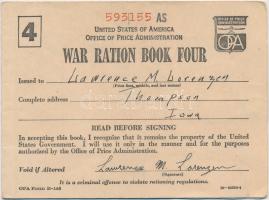 Amerikai Egyesült Államok 1943. "Háborús fejadag füzet" kitöltött, különböző kuponokkal T:II- USA 1943. "War ration book four" signed and with coupons C:VF