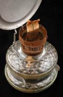 Régi petróleumlámpa üveg és fém elemekből, hibátlan, m: 36 cm