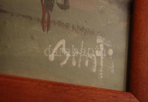 Bánfi jelzéssel: Belvárosi séta. Olaj, karton, jelzett, üvegezett keretben, 23x33 cm