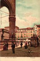 Firenze, Florence; La Piazza della Signoria / square, shop of Cesare Parissi, litho (EK)