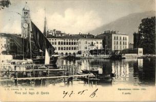 Riva del Garda, port, clock tower, ships, Hotel Imperial