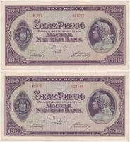 1945. 100P (4x) párban sorszámkövetők, "BÜNTETÉS" szóban "N" felett lemezhiba T:I-,II,III