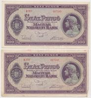 1945. 100P (4x) párban sorszámkövetők, "BÜNTETÉS" szóban "N" felett lemezhiba T:...