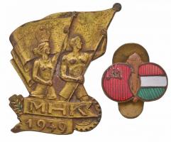 1949. MHK (Munkára harcra kész) aranyozott Br jelvény + ~1970. Szovjet-magyar barátsági aranyozott, zománcozott fém jelvény T:2,2-