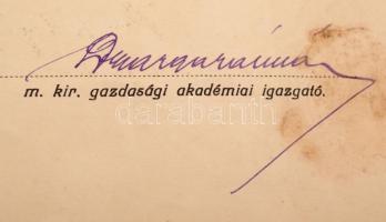 1930 Debrecen, A Gazdasági Akadémia által kiállított okleveles gazdának minősítő oklevél, rajta a m....
