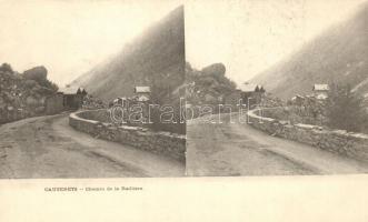 Cauterets, Chemin de la Railliere / road, stereo postcard