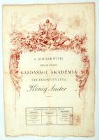 1894 Magyar-Óvár, A Magyar-Óvári Magyar Királyi Gazdasági Akadémia által kiadott végbizonyítvány szárazpecséttel, okmánybélyeggel