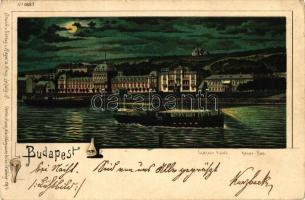 Budapest II. Császárfürdő, gőzhajó, éjszaka, Regel & Ring No. 1887, litho (EK)