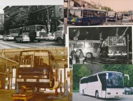 Autóbuszokat ábrázoló különböző fotók és fotómásolatok, 15 db, 9x14 és 12x16 cm közötti méretekben