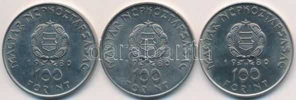 1980. 100Ft Ni "Szovjet-magyar közös űrrepülés" (3x) T:1-,2