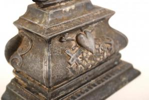 Díszes, ezüstözött, antik feszület létrával,  44x13cm