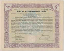 1941. "4%-kal kamatozó állami nyereménykölcsön" 1/4 államadóssági részkötvénye 50P-ről szelvényekkel, szárazpecséttel T:II-