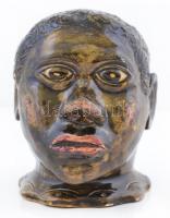 Barany Sándor jelzéssel: Néger férfi fej szobor persely (1921), kerámia, apró lepattanásokkal, cca 1...